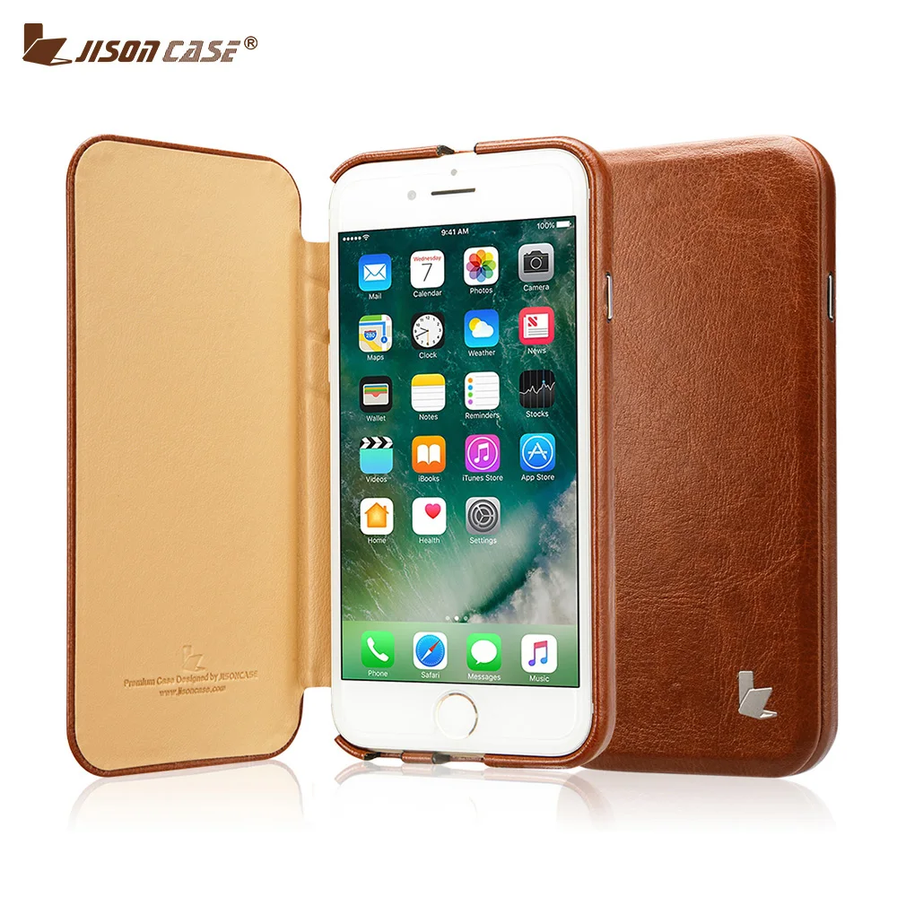 Jisoncase кожаный чехол для iPhone 8 Plus откидной смарт из искусственной кожи роскошный в