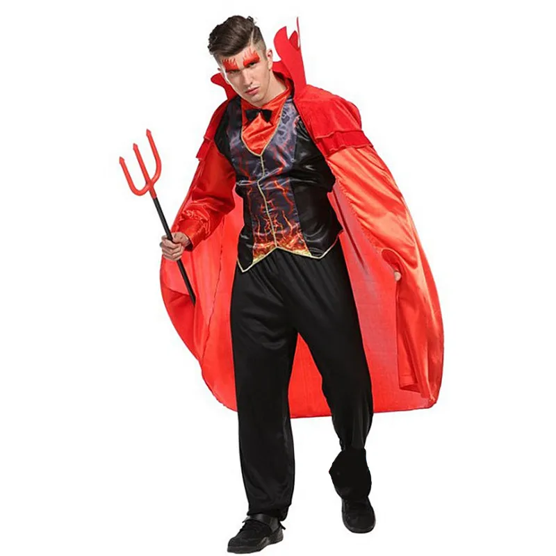 Костюмы для взрослых на Хэллоуин Ад дьявол мужчин красный демон страшный косплей