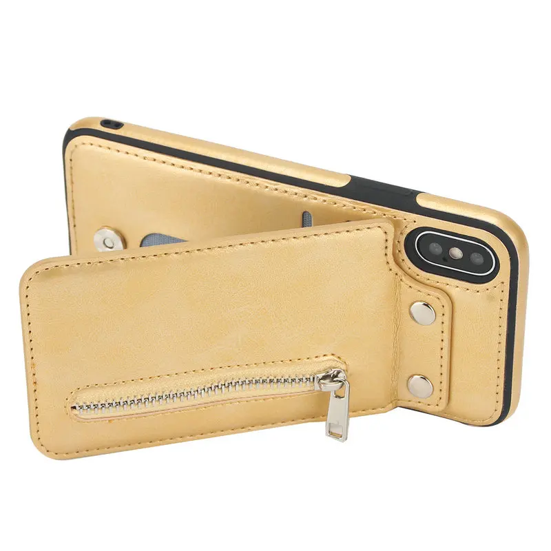 Роскошный кожаный чехол на молнии с карманами для Iphone XS MAX XR X откидная задняя