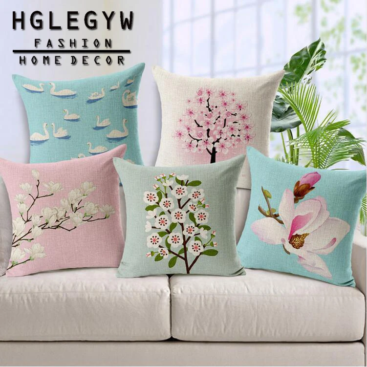 

HGLEGYW Flower pattern Pillow Case Throw Pillowcase Cotton Linen Printed Pillow Covers For Office Home Textile
