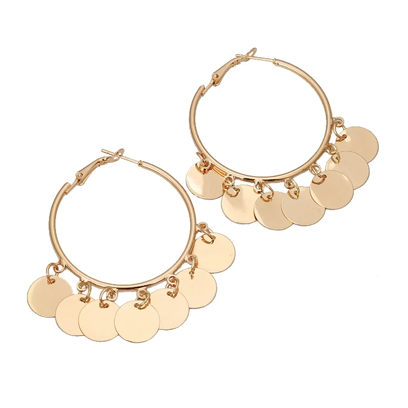 Ghidbk золото Цвет мульти диск Серьги кольца для Для женщин Простой Большой с