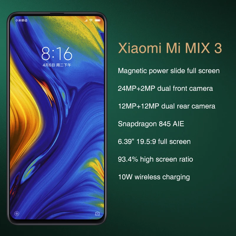 Оригинальный Xiaomi mi X 3 6 ГБ 128 Snapdragon 845 39 &quotполный экран 2 назад и фронтальные камеры