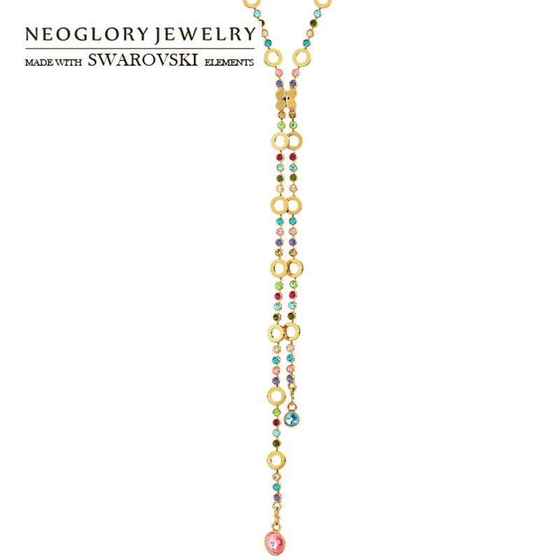 Neoglory Австрия Кристалл & Auden Стразы цепочка длинное ожерелье разноцветный стиль