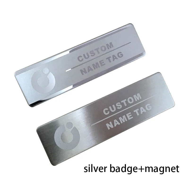 silver magnet 1 шт. на заказ магнит штатный бейдж держатель лазерный логотип магнитный с 70*20 мм металлическая табличка - Цвет: silver magnet