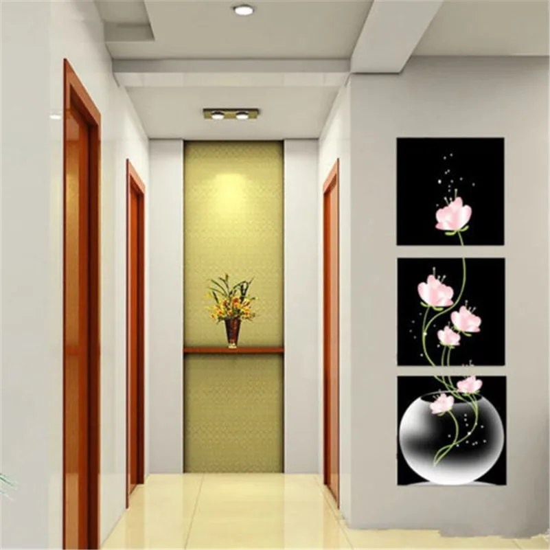 Лучший дизайн 3 панели без рамки ваза с цветком Холст Картина Настенная ремесло