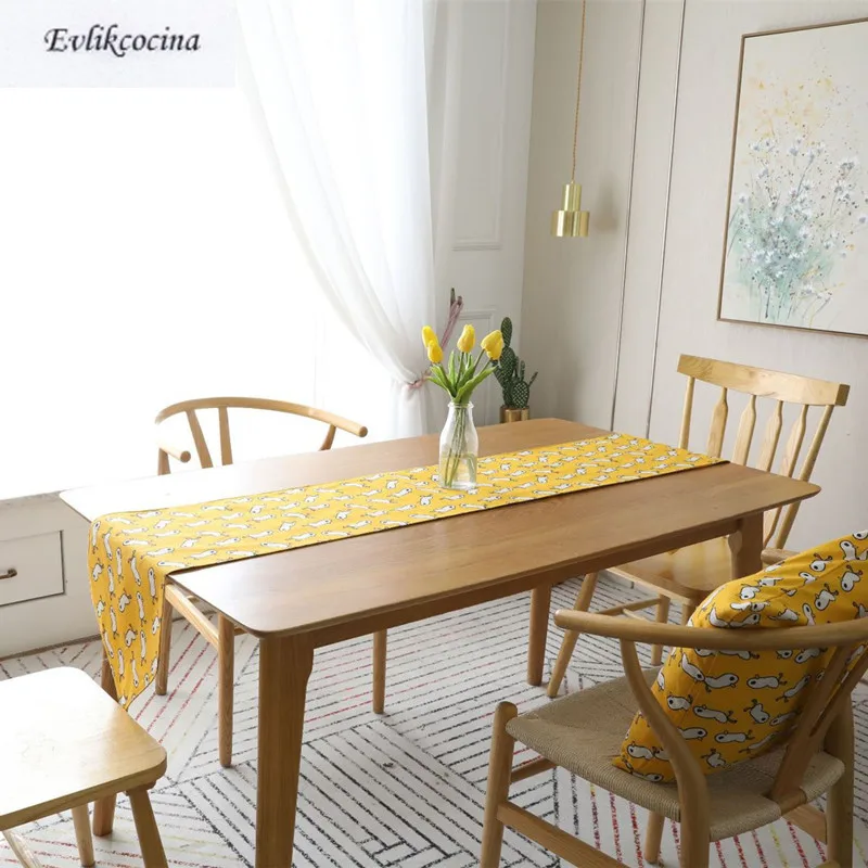 Мультфильм утки желтая настольная дорожка Decoracion Mesa Hogar хлопок лен Chemin De Table tafeller для вечерние украшения