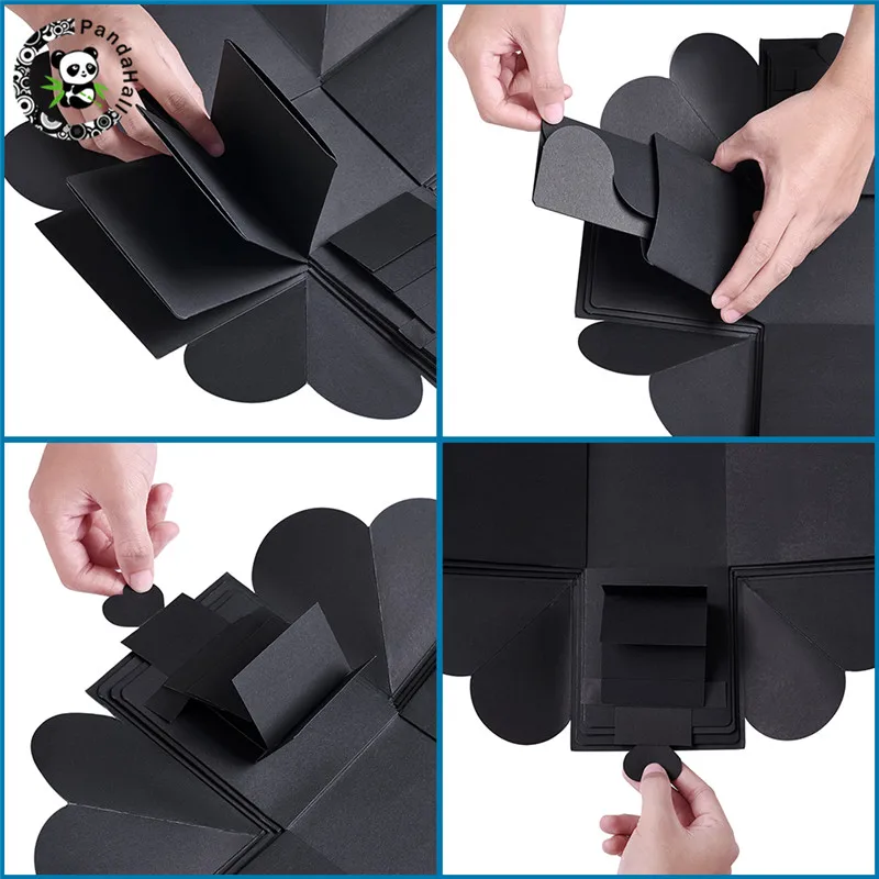 Pandahall 12,7x12,7x12,7 см черные креативные взрывные коробки для ювелирных изделий DIY Фотоальбом любовь памяти многослойные подарки сюрпризы