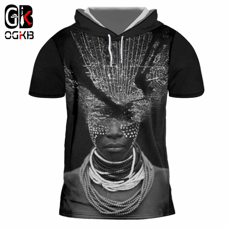 Футболка с капюшоном OGKB летняя Мужская/женская футболка забавным принтом в