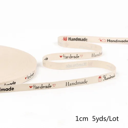 style 2 Хлопковая лента ручной работы с принтом «Hand made»; лента с буквенным принтом для упаковки подарков; вечерние платья; 5 ярдов - Цвет: style 2