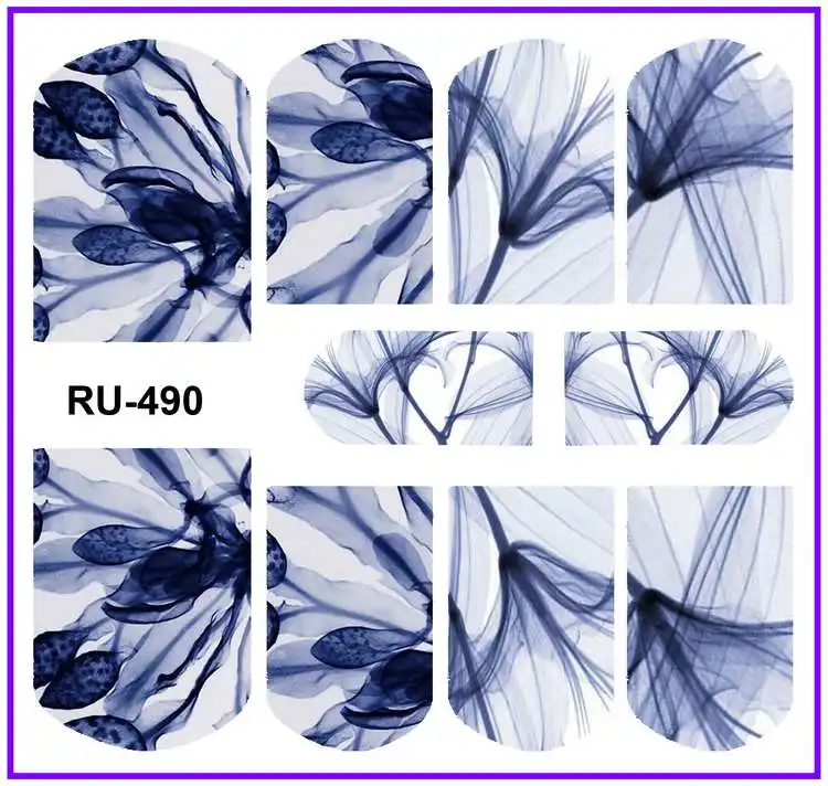 RU490 Лак для ногтей, водная наклейка, полное покрытие, цветок X RAY, прозрачные лепестки, цветы, розы, красные, синие RU487-492 - Цвет: RU490