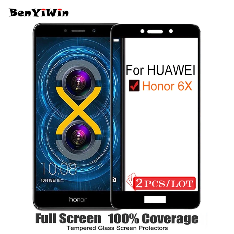 2 шт Полное покрытие закаленное стекло для huawei Honor 6X защита экрана на Защитное стекло для BLN AL10 L21 L24 пленка