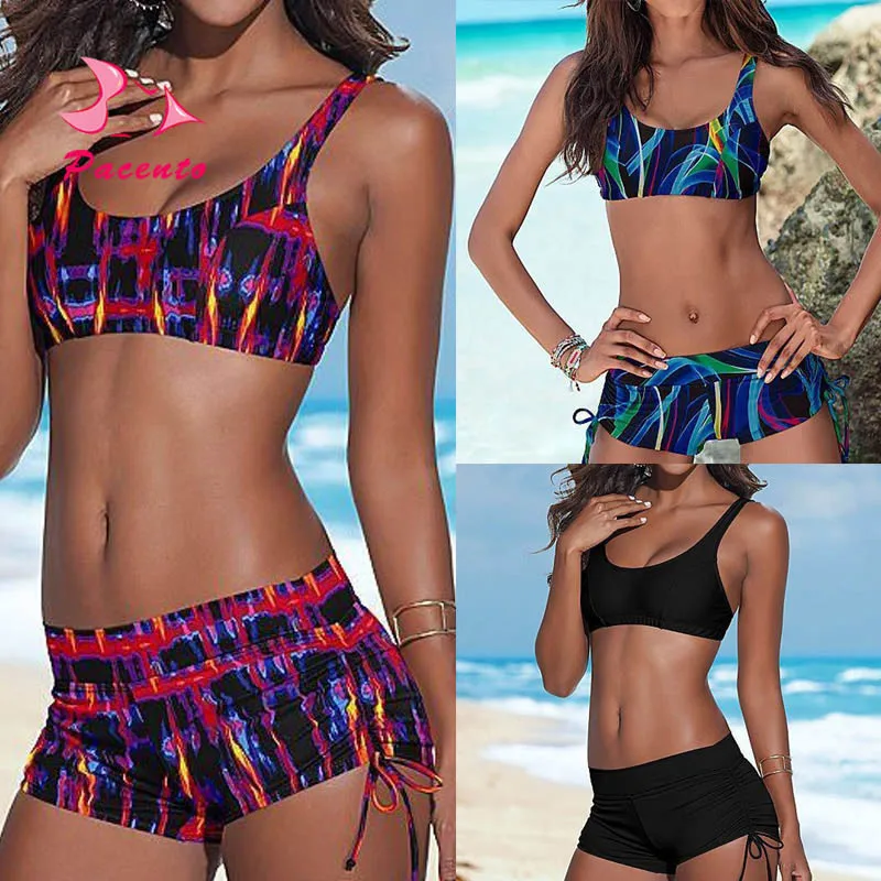 Pacento топ на бретелях с принтом бикини бразильский укороченный купальник шортами