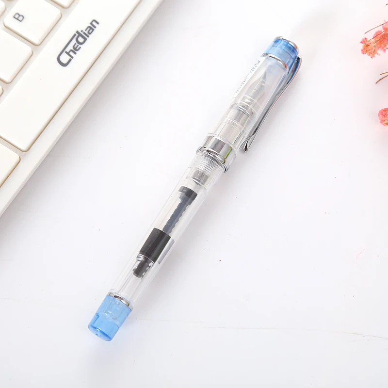 transparent blue Простой прозрачный пластиковый внешний вид ручки Penna Stilografica авторучка чернила офис прекрасный рисунок Гладкий для Stylo Plume - Цвет: transparent blue