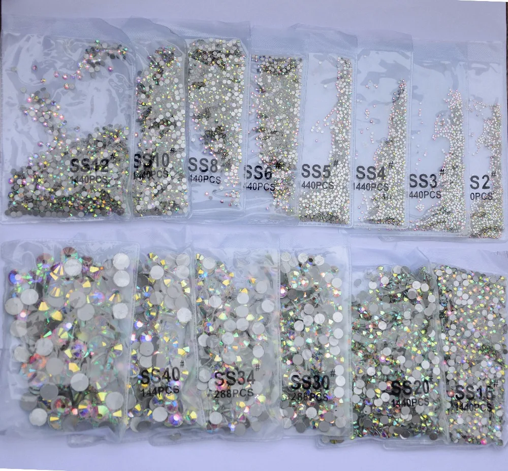 

10Bags/Lot Super Glitter Crystal AB Rhinestones Flatback Glass Hotfix Nail Rhinestone For Charms 3D Nails Art Decorations Strass