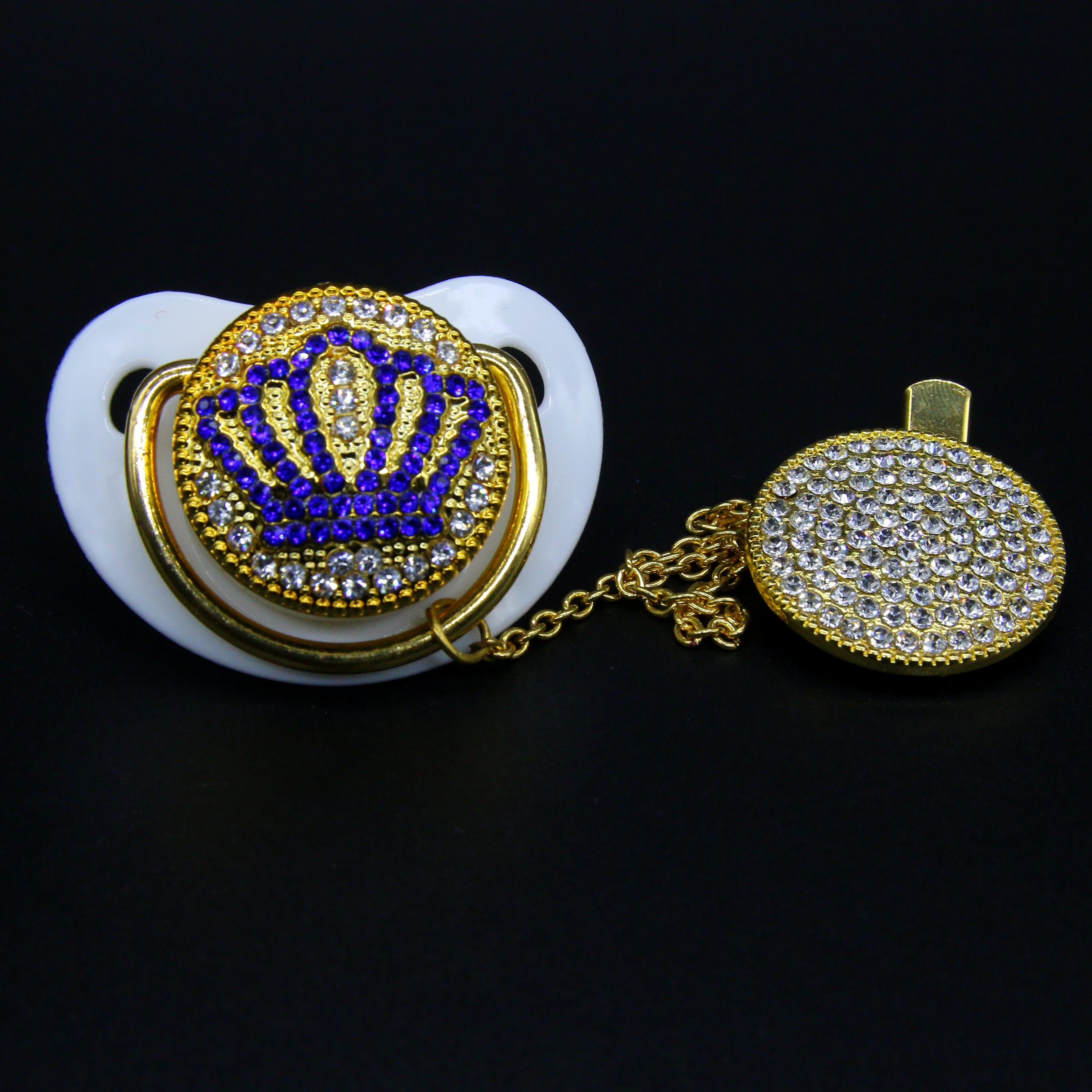 Роскошная синяя корона Baby Bling Соска и соска-клипса Baby Registry Gift Пустышка Блеск унисекс Подарок для душа ребенка