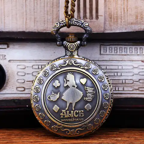 Часы-брелок и карманные часы модные ретро Алиса в стране чудес тема бронзовые кварцевые карманные часы винтажные часы-брелок унисекс ожере...