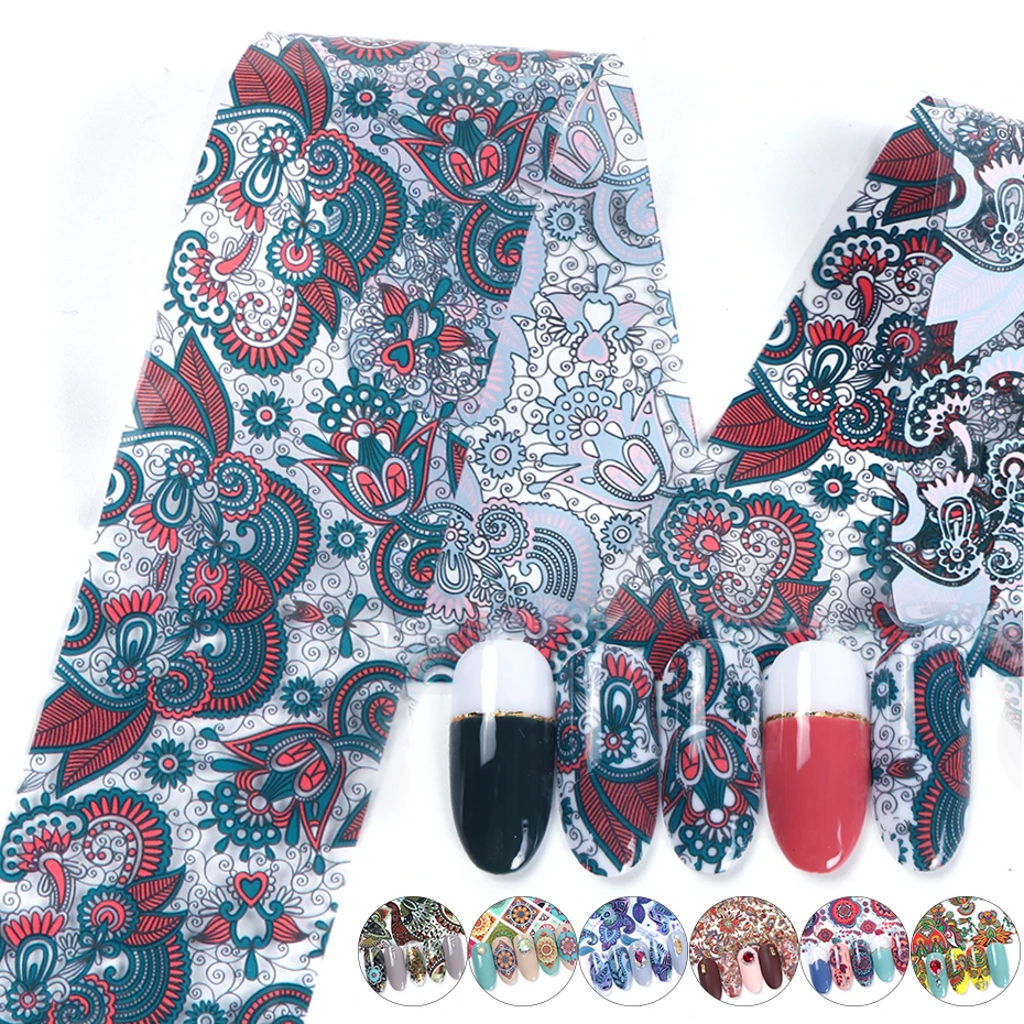 Переводная Фольга для ногтей наклейка в стиле ретро Цветочная мерцающие