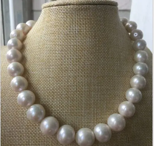 huge12-14MM ROUND SOUTH SEA WHITE PEARL NECKLACE 18INCH 14K | Necklaces