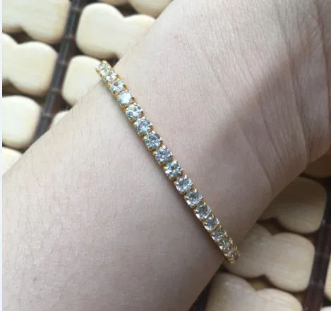 18K gold Tennis088 Настоящее серебро Сверкающее 5А кубический циркон Теннисный браслет для женщин звено CZ Теннисный браслет 925 серебряные ювелирные изделия - Окраска металла: 18K gold