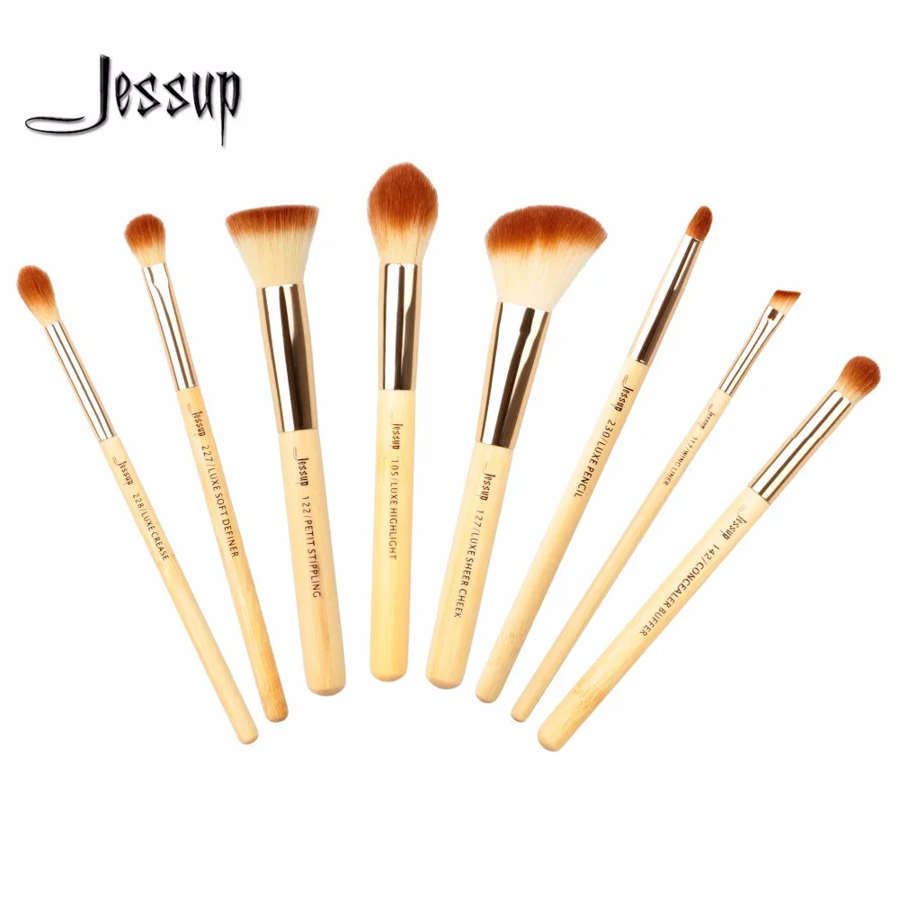 Jessup кисти 8 шт. бамбуковые Профессиональные кисти для макияжа Набор Pincel Maquiagem основа Stippling Highlight Cheek T138