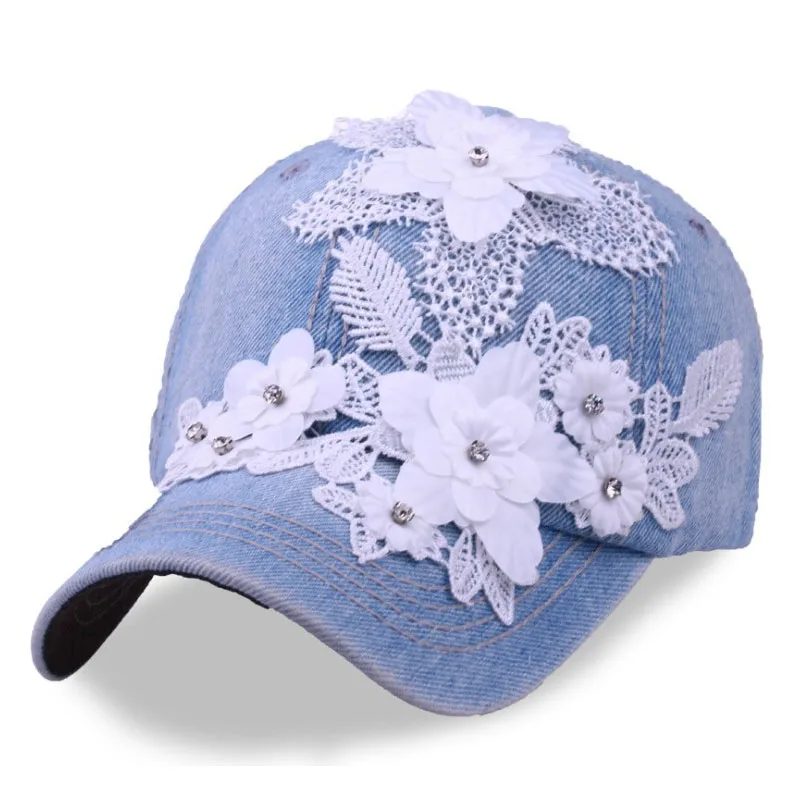 

New Arrival Denim Rhinestone Crystal Hats Cap Baseball Cap Visor Hat Adjustable Cotton Hip Hop Cap Women's Embroidered Embossed