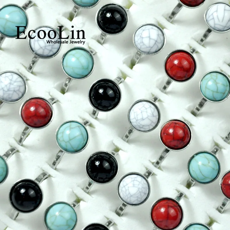 10 шт. Марка EcooLin модные кольца из нержавеющей стали с бирюзовым камнем для женщин