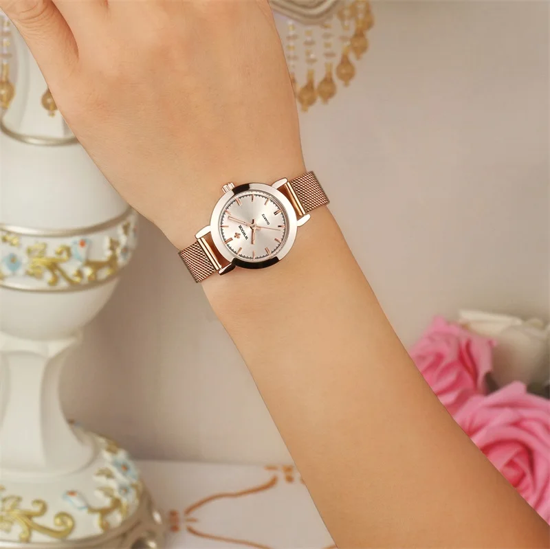 Новинка 2016 женские кварцевые часы WWOOR из нержавеющей стали розового золота