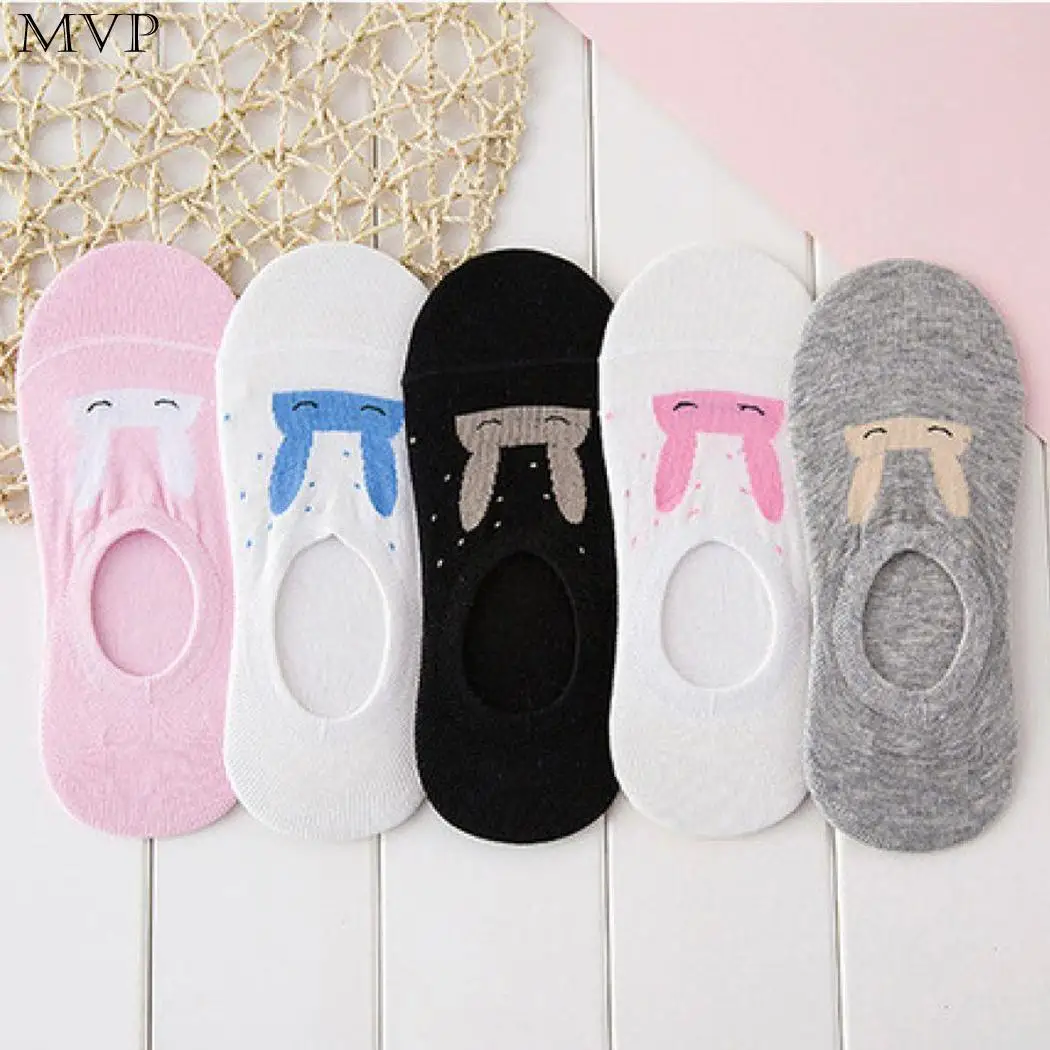 Women Sweet Cartoon Bunny Socks Comfortable Cotton Rabbit Invisible Boat All Season Jacquard Medium | Женская одежда