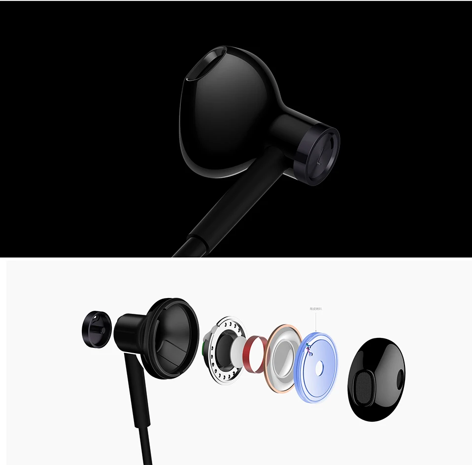 Новые наушники Xiaomi Mi Dual Driver MEM Mic с проводным управлением, полувставные наушники l-образной формы, гибридные динамические наушники постоянного тока