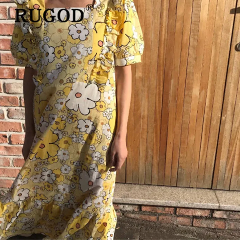 RUGOD элегантное женское платье с цветочным принтом Модное Длинное Платье макси