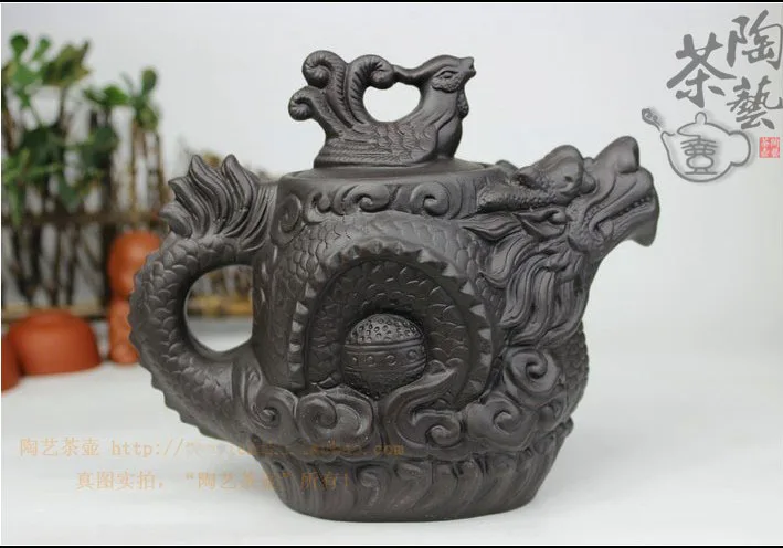 Новый заварочный чайник YIXING с изображением дракона и феникса премиум черный 470 мл