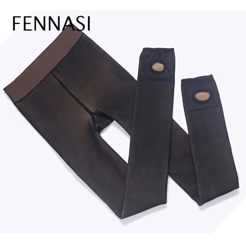 FENNASI Autumn Winter Solid Layering Warm Leggings Women Thick Plus Velvet Slim Sexy Display Skin Black Leggings Female Fantasy