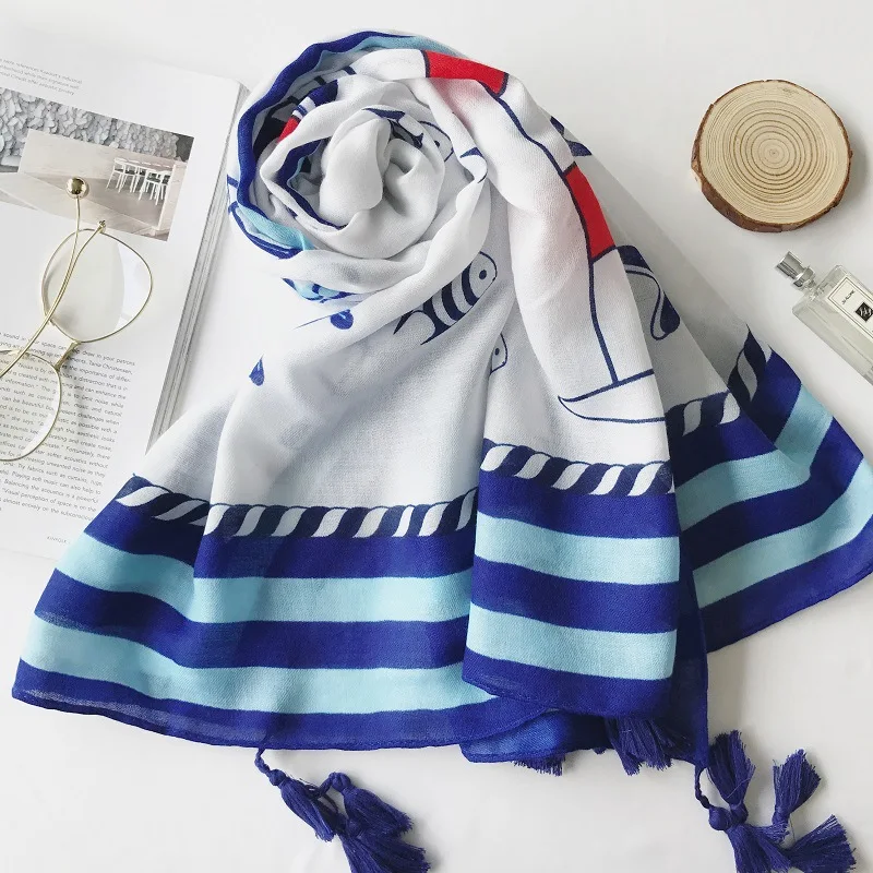 Лидер продаж 2021 новые модные вискозные шарфы с якорем лодочкой Женские палантины
