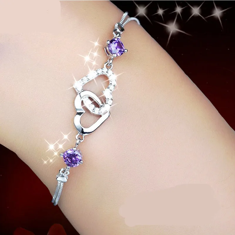 AAA 100% чистое серебро 925 серебряные ювелирные изделия Кристальный браслет женский