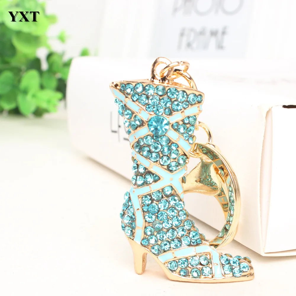 

New High Boot Shoe Lovely Crystal Rhinestone Charm Pendant Purse Bag Car Key Ring Chain Accessories Party Gift