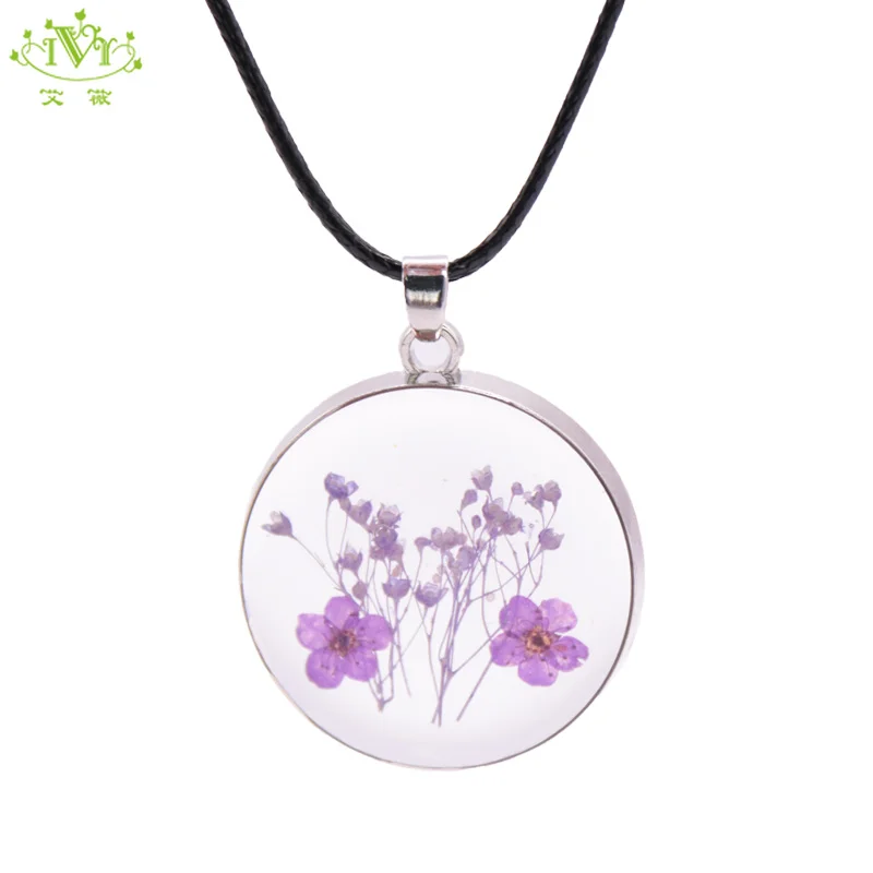 Ожерелье с подвеской из смолы сушеными цветами ожерелье кристаллами для женщин