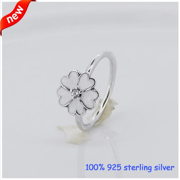 Примула серебро кольца с белой эмалью Новые 100% 925 пробы серебряные DIY ювелирные
