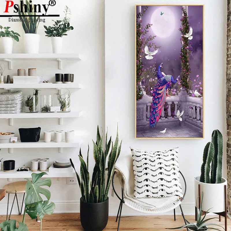 PSHINY DIY 5D алмазная вышивка продажа фиолетовый павлин пейзаж картины из кристаллов