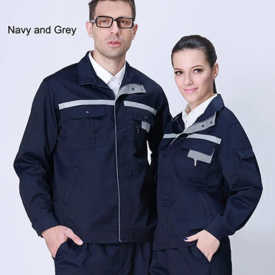 Navy and Grey Рабочая одежда с длинным рукавом костюм для мужчин/женщин Рабочая Ткань износостойкие Спецодежда для Ремонтника машины Авто Ремонт - Цвет: Navy and Grey
