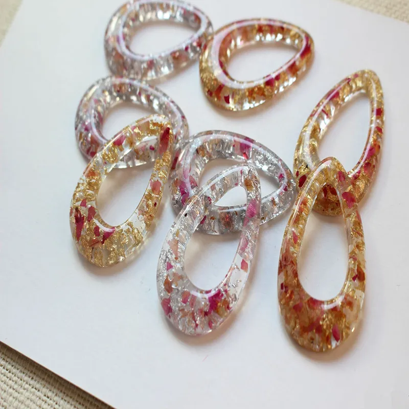 Min order 20pcs/lot glitter/natural dried flowers decoration water drop shape resin beads diy jewelry earring/garment accessory | Украшения