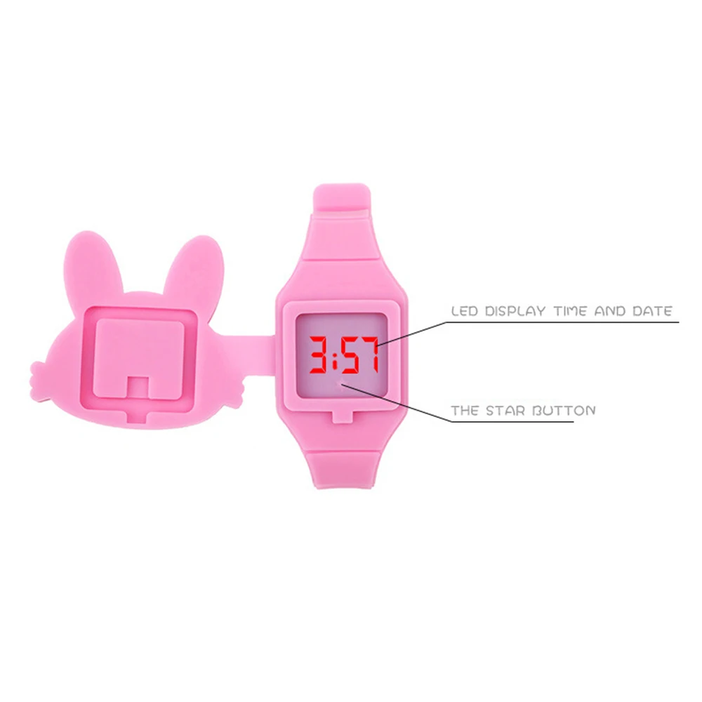 

children's Watches LED cartoon cute rabbit toy kid watch Silicone Wrist Watches flip bracelet watch for girl hour relogio