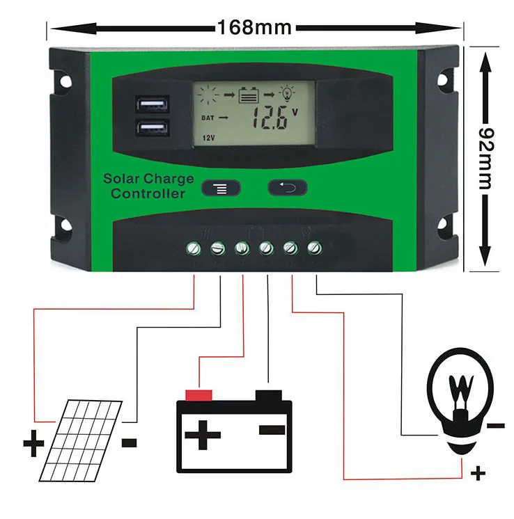 10A 20A 30A ШИМ 12 В 24 В Солнечный контроллер с ЖК-функцией Dual USB 5VDC Выходная панель солнечных батарей регулятор заряда батареи
