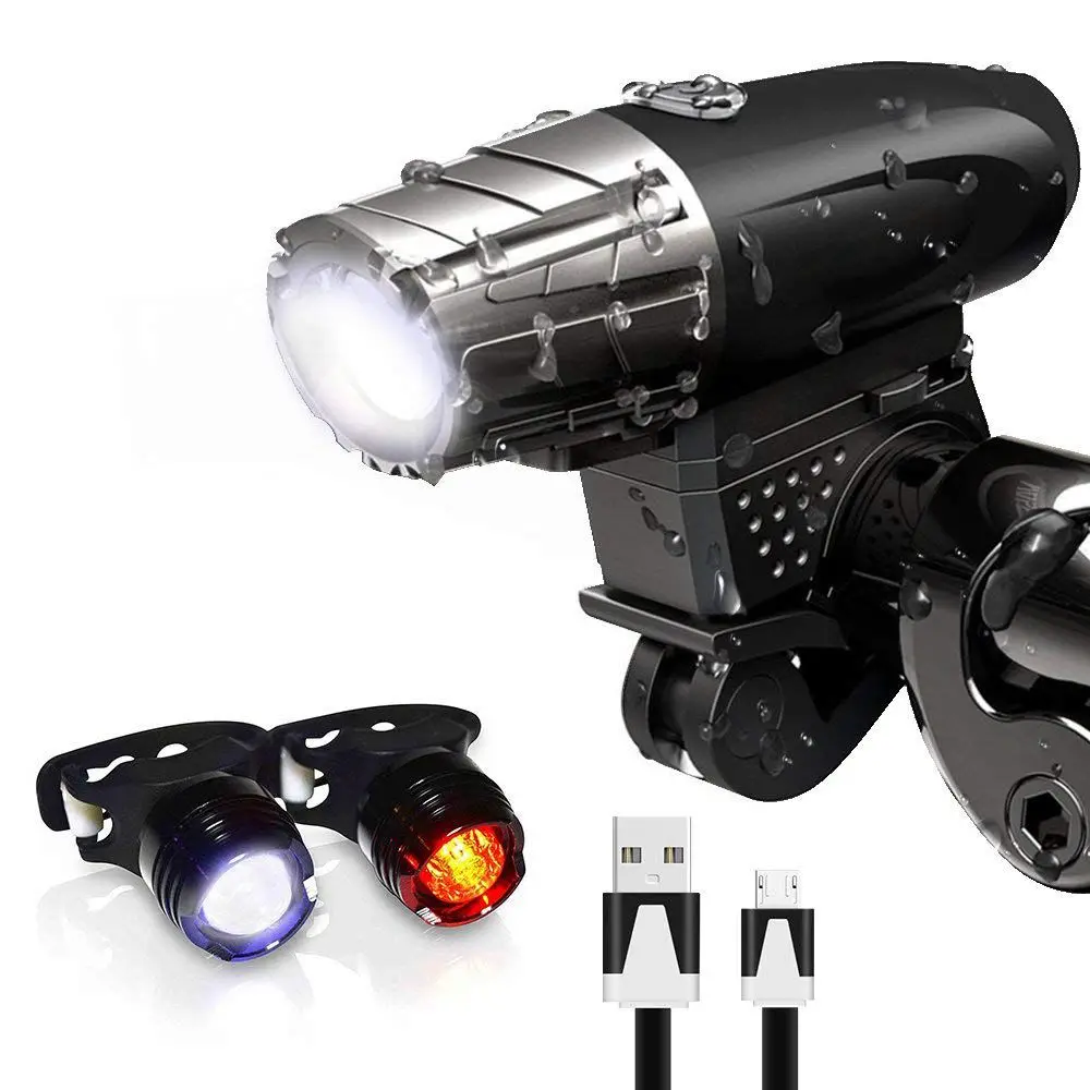 SEWS-Bike Lights LED Bike Light Set USB Rechargeable Waterproof Front Bicycle Headlight and Taillight 300 LM 4 Modes C | Спорт и