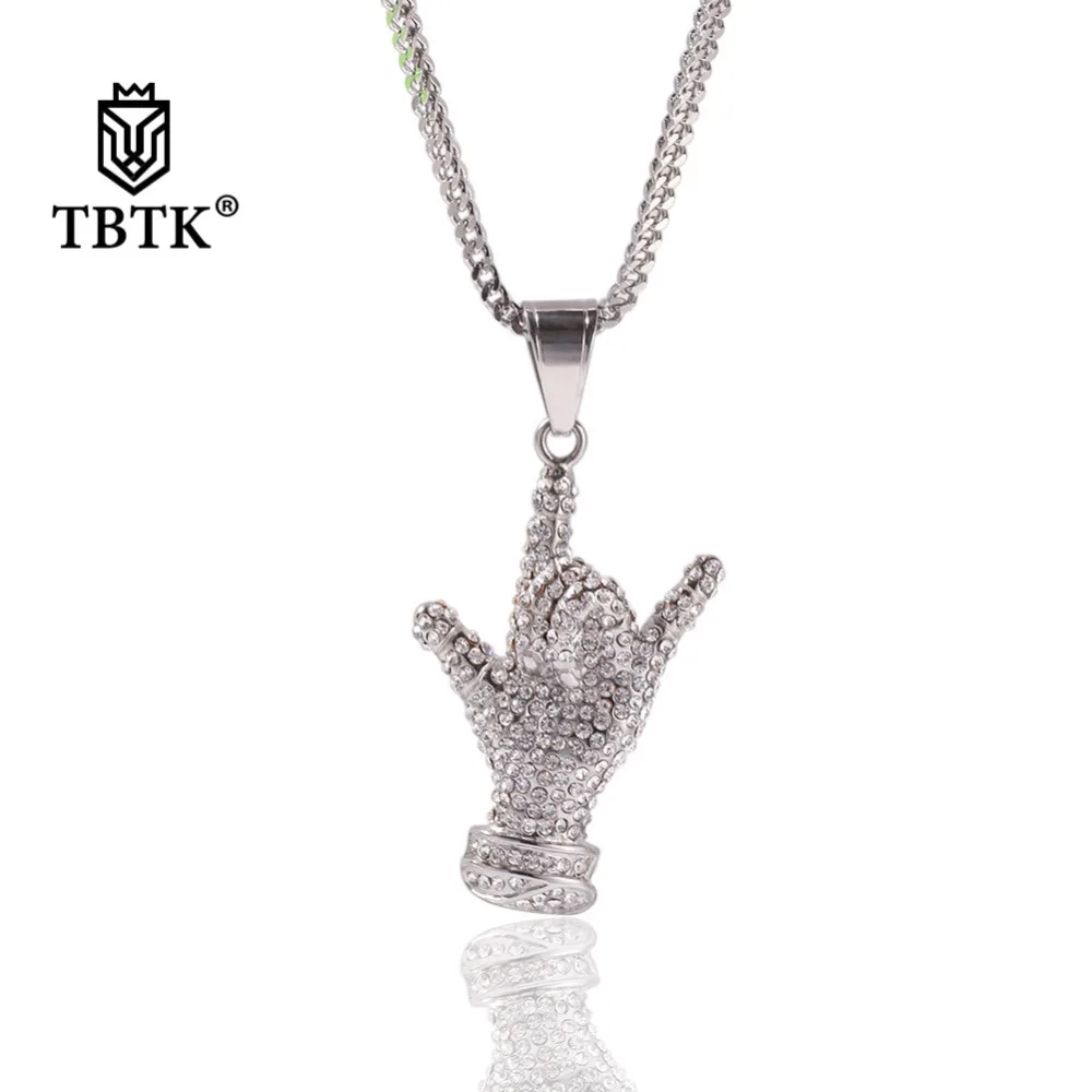 Подвеска TBTK Love U Gesture ожерелье из нержавеющей стали украшенное стразами