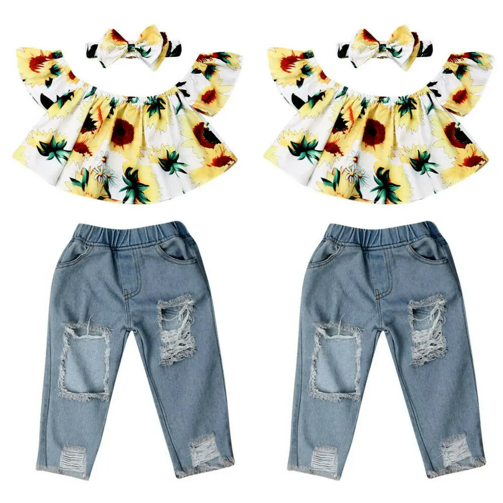 Комплект из 3 предметов для маленьких девочек топы с цветочным принтом и