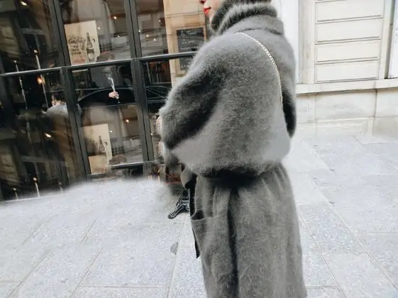 Женский кашемировый свитер с поясом кардиган из натуральной норки 3 комплекта