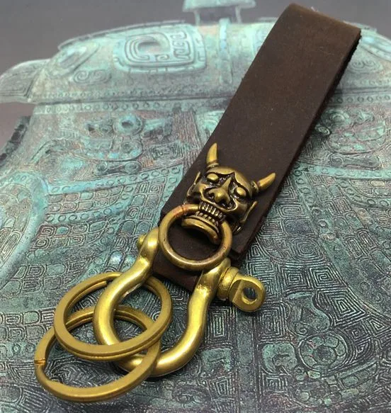 Латунный брелок из натуральной коровьей кожи для ключей злой Oni Noh Hannya DEC Clip |