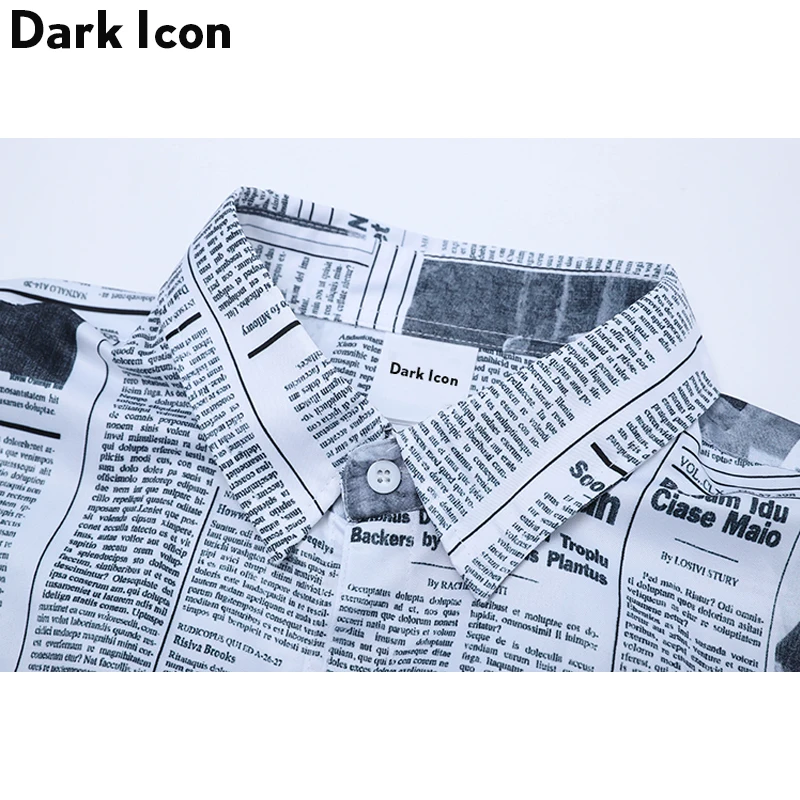 DARK ICON Magzine Full Printed Long Sleeve Shirt Men Autumn Loose Style Hip Hop Shirt Men's Shirts