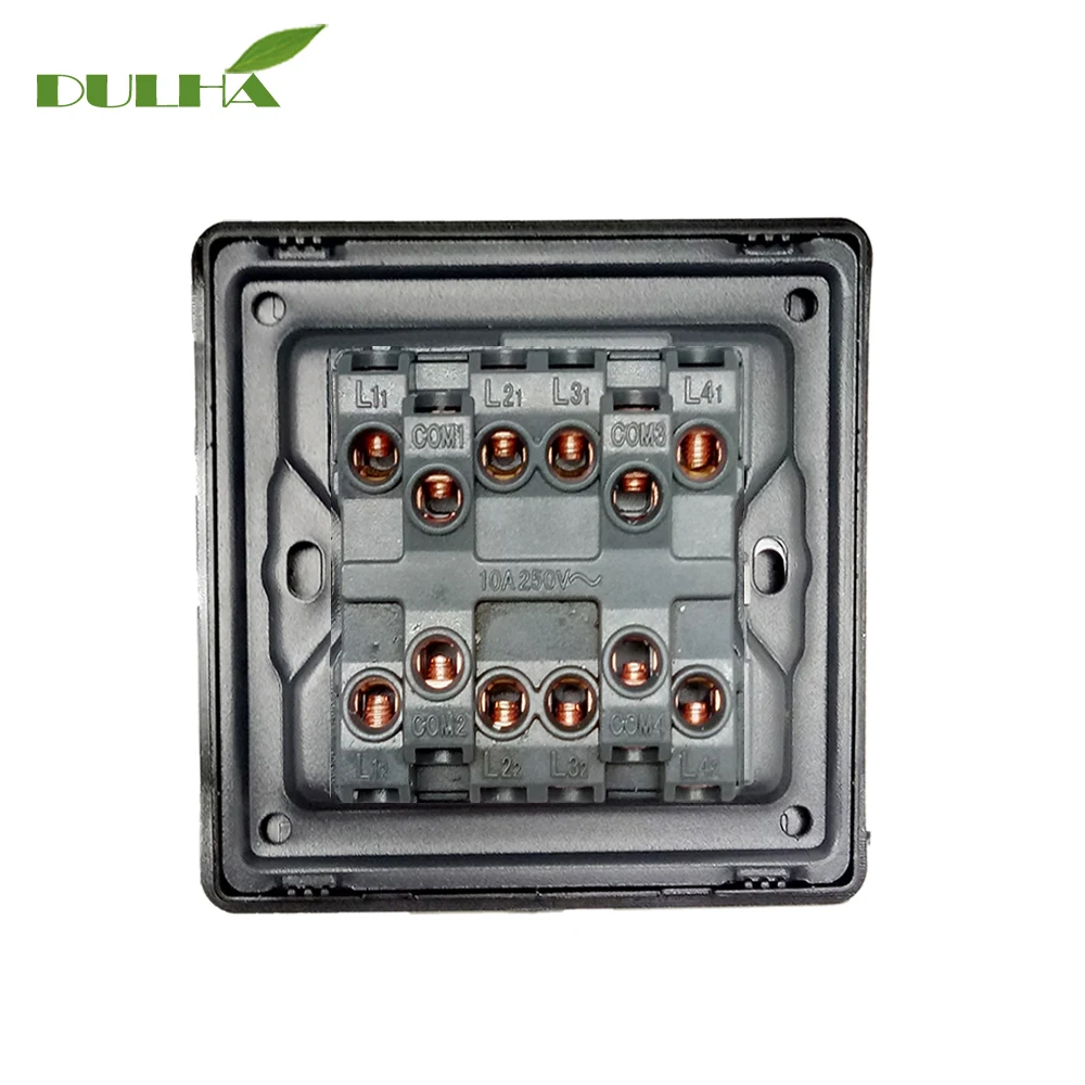 Дулха 4 Gang 2 Way настенный светильник переключатель 10A 110~ 250V 220V Электрический кнопочный переключатель кнопка черная оправа из поликарбоната Панель лампа выключатели