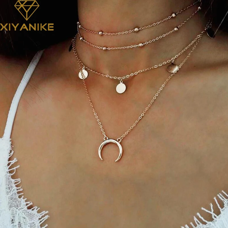 Женские ожерелья и кулоны XIYANIKE многослойное ожерелье с подвеской в виде Луны